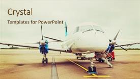  Presentation with airport runway - Presentation theme with ship propeller - plane airport tourism and transportation background and a sky blue colored foreground