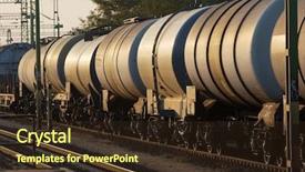  Presentation with train - Slides featuring ship propeller - wagons of a freight train background and a tawny brown colored foreground