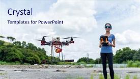  Presentation with ship propeller - Colorful slide deck enhanced with ship propeller - woman control the drone flying backdrop and a sky blue colored foreground