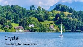  Presentation with sailing - Colorful slide deck enhanced with ship route - small boat sailing on lucerne backdrop and a light blue colored foreground