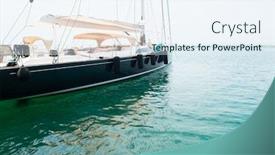  Presentation with water ship - PPT theme consisting of ship-s-bow-and-aquamarine background and a sky blue colored foreground