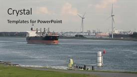  Presentation with cargo ship - Presentation theme with ship sailing out at sea background and a light gray colored foreground