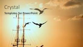  Presentation with ship - PPT layouts enhanced with ship silhouette at sunset background and a coral colored foreground