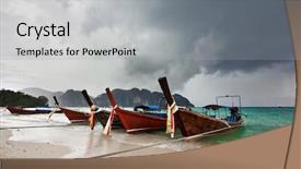  Presentation with tropical storm - Presentation featuring ship storm - bad weather around tropical island background and a light gray colored foreground