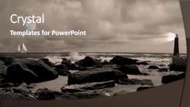  Presentation with rocky shore - Slide deck consisting of ship storm - lighthouse at rocky shore background and a gray colored foreground