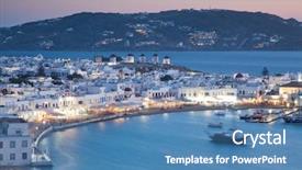  Presentation with cyclades - Amazing PPT theme having ship windmill - beautiful twilight over mykonos town backdrop and a teal colored foreground