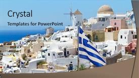  Presentation with diogenes laertius greek philosophy - Presentation theme featuring ship windmill - oia village scenery with greek background and a light blue colored foreground