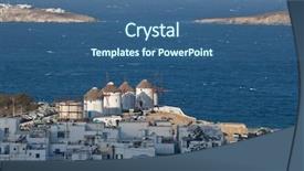  Presentation with cyclades - PPT theme enhanced with ship windmill - panoramic view of the mykonos background and a ocean colored foreground