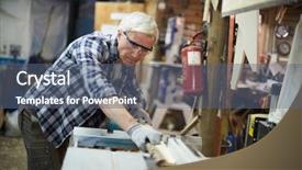  Presentation with processing - Cool new slide deck with shipbuilding - aged master in protective eyeglasses backdrop and a ocean colored foreground