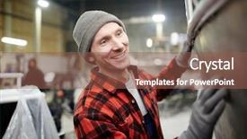  Presentation with successful - Audience pleasing PPT theme consisting of shipbuilding - young successful shipbuilder in workwear backdrop and a tawny brown colored foreground