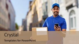  Presentation with mail - Colorful slide set enhanced with shipment concept - happy indian backdrop and a  colored foreground