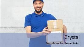  Presentation with logistics - Presentation design consisting of shipping concept - happy man background and a teal colored foreground