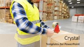  Presentation with scotch tape - Colorful slide deck enhanced with shipping containers - logistic business shipment and people backdrop and a lemonade colored foreground