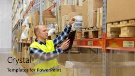  Presentation with worker safety - Amazing slide deck having shipping containers - logistic business shipment and people backdrop and a coral colored foreground