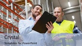  Presentation with people - Amazing presentation theme having shipping containers - logistic business shipment and people backdrop and a  colored foreground