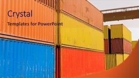  Presentation with cargo - Beautiful PPT theme featuring shipping containers - stacks of cargo blocks backdrop and a gold colored foreground