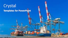  Presentation with port - Presentation having shipping-containers-being-unloaded background and a cobalt blue colored foreground