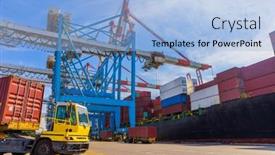  Presentation with shipping - PPT theme featuring shipping-containers-being-unloaded background and a light blue colored foreground