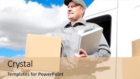  Presentation with courier delivery - Slide set with shipping courier delivery postal service background and a lemonade colored foreground