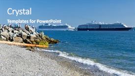  Presentation with port - Beautiful presentation design featuring shipping log - two passenger ships departing backdrop and a teal colored foreground