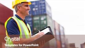  Presentation with depot container - Beautiful slides featuring export business - smiling middle aged harbor worker backdrop and a tawny brown colored foreground