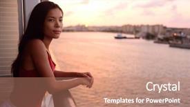  Presentation with cruise ship - Colorful slide deck enhanced with shipping maritime - cruise ship vacation woman enjoying backdrop and a coral colored foreground