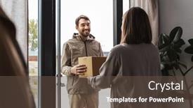  Presentation with shipping - Presentation theme featuring shipping-transportation-and-people-concept background and a tawny brown colored foreground