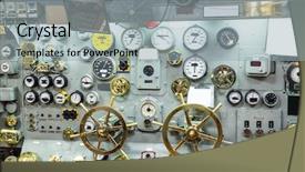  Presentation with ship engine - Slides having ships engine - military ship control panel background and a light blue colored foreground