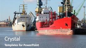  Presentation with dock - Colorful PPT theme enhanced with ships in an industrial dock backdrop and a  colored foreground