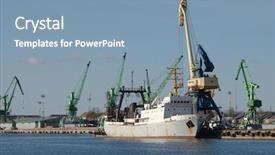  Presentation with industrial textile industry yarn spools - Amazing slide deck having ships in an industrial dock backdrop and a  colored foreground