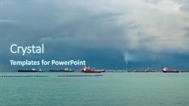  Presentation with strait - PPT layouts having ships industrial landscape and storm background and a ocean colored foreground