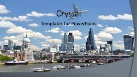  Presentation with london - Slide set with ships planes - london across the thames background and a light blue colored foreground