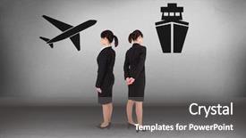  Presentation with ship - Audience pleasing presentation theme consisting of ships planes - plane or ship with businesswoman backdrop and a  colored foreground