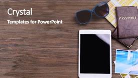  Presentation with reservation counter - Presentation design with ships planes - preparing for travel reservation ticket background and a tawny brown colored foreground