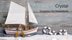  Presentation with fishing boat - PPT theme having ships wheel - sailboat or fishing boat made background and a light gray colored foreground