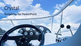  Presentation with ships wheel - Theme featuring ships wheel - view from yacht cockpit background and a light blue colored foreground