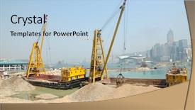  Presentation with hong kong skectch - Beautiful slide deck featuring ships working on a reclamation backdrop and a light blue colored foreground