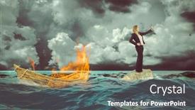  Presentation with selfie - Slide deck having shipwrecked-woman-takes-a-selfie background and a dark gray colored foreground