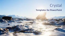  Presentation with frozen - Beautiful slide deck featuring shipwrecked wooden viking boat on frozen beach in northern norway backdrop and a sky blue colored foreground