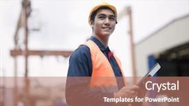  Presentation with shipyard - Slide deck having shipyard - proud young worker in protective background and a coral colored foreground