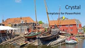  Presentation with shipyard - PPT theme with shipyard in the harbor background and a light blue colored foreground