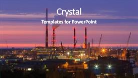  Presentation with small hydro power plant - PPT layouts featuring shipyard repair - chimneys of heating plant background and a ocean colored foreground