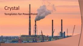  Presentation with power plant boiler - PPT theme consisting of shipyard repair - chimneys of heating plant background and a coral colored foreground