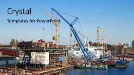  Presentation with shipyard - PPT theme featuring shipyard - ship in a dry dock background and a light blue colored foreground