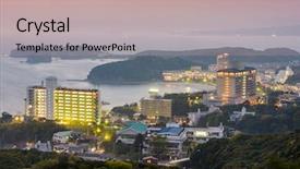  Presentation with resorts - Colorful presentation design enhanced with shirahama japan skyline backdrop and a  colored foreground