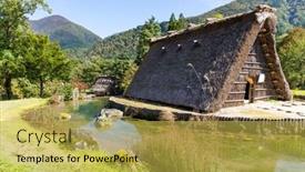  Presentation with village - Cool new PPT theme with shirakawa-go-farmer-village backdrop and a yellow colored foreground