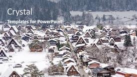  Presentation with irrigation canals farming - Colorful presentation theme enhanced with shirakawago gifu japan historic farming village in winter backdrop and a ocean colored foreground