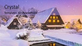  Presentation with village - Beautiful slides featuring shirakawago japan historic winter village backdrop and a light blue colored foreground
