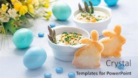  Presentation with bunny - Amazing PPT layouts having shirred-eggs-oeuf-cocotte backdrop and a light blue colored foreground