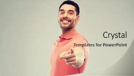  Presentation with young happy people smiling - Amazing slide deck having polo shirt - gesture and people concept backdrop and a  colored foreground